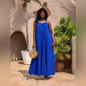 NWT Elegant Blue Pleated Dress